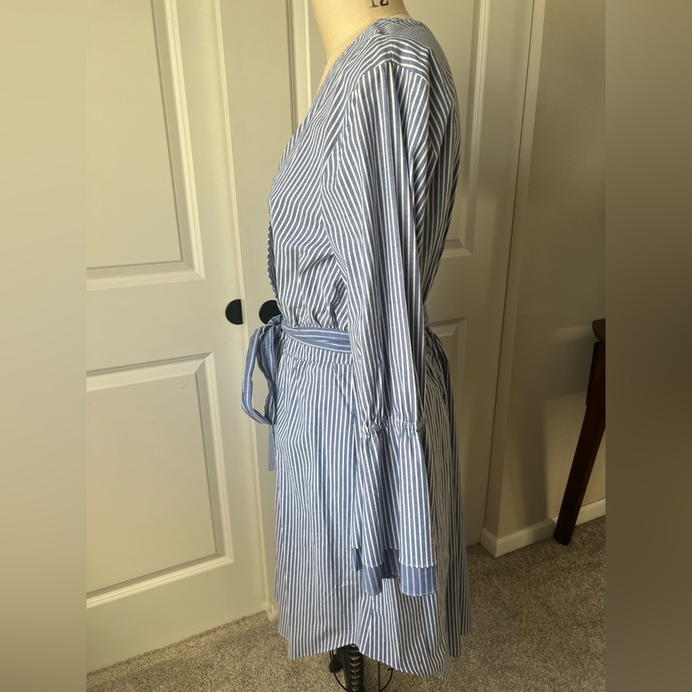 Cotton Striped Midi Dress in Blue and White - Picture 7 of 11